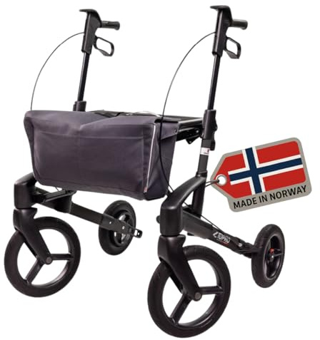 Topro Olympos Outdoor Rollator ATR Black Series (Modell 2025) - Rollator Offroad stabil & leicht mit großen Rädern und Ankipphilfe | Neues Design | 7 Jahre Garantie (Nachtschwarz, S)