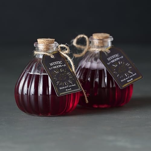 Halloween Cups – Set of 2 Witch’s Brew Potion Bottles, Glass Halloween Party Drinkware