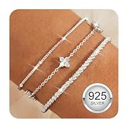 Diamday 3 Stück Armband Damen Silber 925 Armband Gold Silber Armbänder Set | Verstellbare Armbänder Damen Mit Cubic Zirkonia Stapelbare Kettenarmband Armband Silber 925 Schmuck für Damen