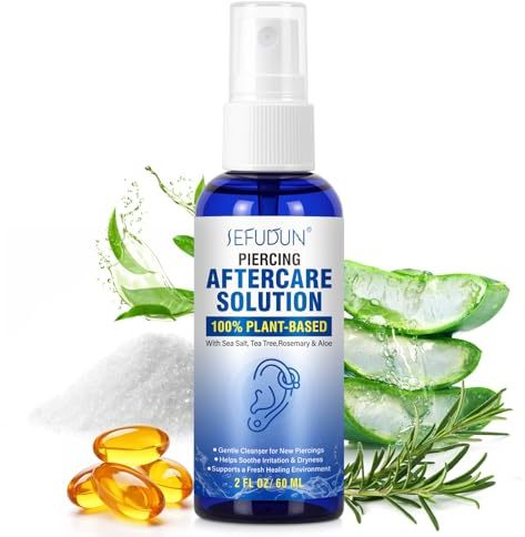 Saline Solution Piercing Spray,Ear Piercing Aftercare Cleaning So-Lution Spray,Perforation Care Sp-ray,Ear&Nose&Belly Pie-rcing Solution Cleaner - Gentle &Effective Cleaning To Maintain Hygiene - 60ML