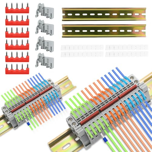 Reihenklemmen Hutschiene 30 Stück - 0,08-2,5 mm² 5-polig | Druckluftverteiler Wandmontage mit 4 Schnellkupplungen und 1 Stecknippel für Kompressor, Luftwerkzeuge und Werkstatt