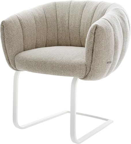 DELIFE Schwingstuhl Jada-Flex Freischwinger flach Weiß Webstoff Soft Beige Taschenfederkern