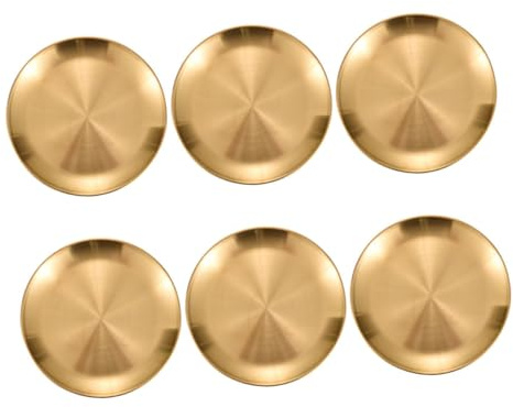BIUDECO Assiettes Acier Inoxydable 6 Pièces Plates Rondes Lavables au Lave-Vaisselle pour Usage Extérieur Camping et Pique-Niques