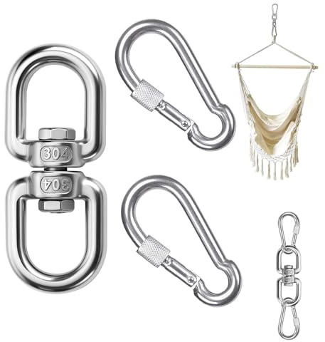 UZYXC Edelstahl Drehwirbel M8 Mit 2 Großen Verriegelbaren Karabinerhaken, 304 Edelstahl Drehgelenk Für Hängesessel, Schaukel, Boxsack, Schwenkgrill, Aerial Silks, Stabile Aufhängung Mit Drehfunktion