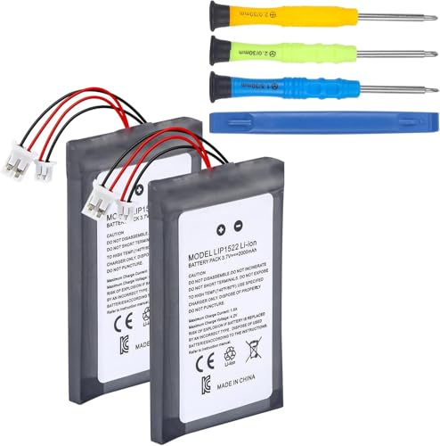 2er-Pack PS4 Akku 2000mAh, 3,7V Li-Ion Ersatzakku kompatibel mit PS4/PS4 Pro/PS4 Slim Controller, Modell LIP1522, mit Werkzeug-Set