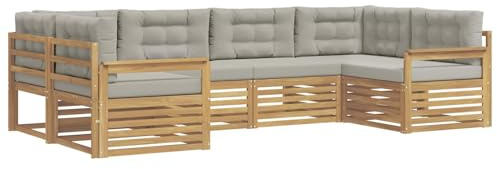 vidaXL Outdoor-Sofagarnitur mit Kissen 6 pcs Weiß und Hellgrau, Gartenmöbel, modernes Outsidesofa, modulares Set für die Terrasse, bequemes Lounge-Feeling
