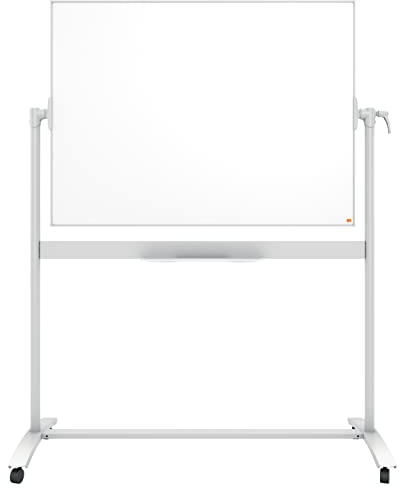 Nobo Mobiles Whiteboard aus Stahl, trocken abwischbar, magnetisch, mit horizontalem Drehpunkt (von oben nach unten schwenkbar), auf Rollen, mit Stifthalter und Marker, weiß, 1901029