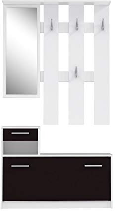 FORTE Foxi Kompaktgarderobe inklusive Spiegel, Holzwerkstoff, Schwarz-Weiß, 97.5 x 25 x 180 cm