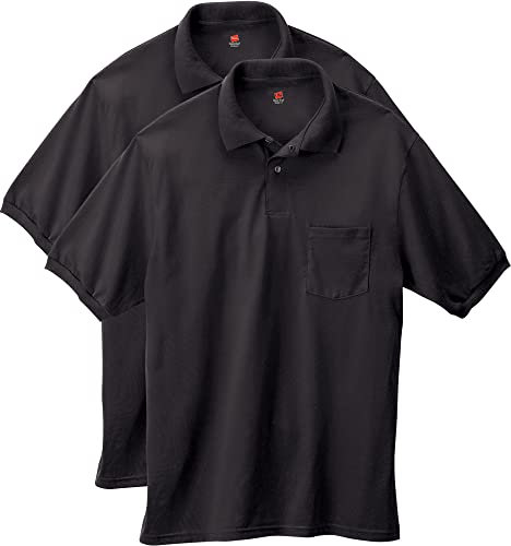 Hanes Men's Short Sleeve Jersey Pocket Polo, Black, 3X-Large (Pack of 2)