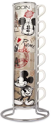 Egan, Porzellan, Set 6 Kaffeetassen Stapelbar Mickey Mouse In The City mit Mettallgestell, mehrfarbig, PWM02I/6XY