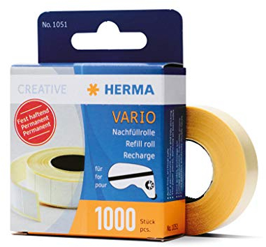 HERMA 1051 Kleberoller Nachfüllkassette doppelseitig permanent, 12 x 13 mm, selbstklebende Klebetapes Nachfüllrolle für Klebebandroller, Refill für Fotos, Basteln, Schule & Büro