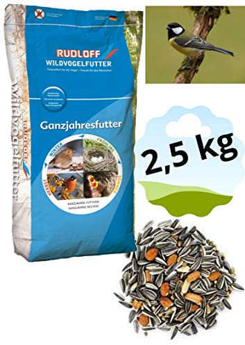 Rudloff Meisenfutter Premium 2,5 kg Sack Mischfutter für Vögel | Wintervogelfutter Sommerfutter Wildvögel wildvogelfutter Winter | Streufutter mit gestreifte Sonnenblumenkerne Erdnusskerne Futterhanf