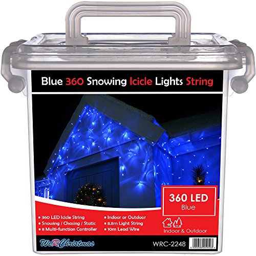 WeRChristmas Snowing Icicle Christmas Lights String with 360-LED Chasing/Static Settings with 19 m Cable - Blue
