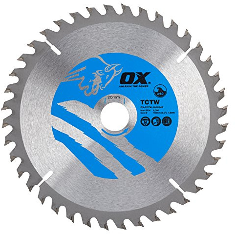 OX Wood Cutting Circular Saw Blade 160/20mm, 40 Teeth ATB | Tough ATB Tooth Configuration, Reamed Bore for Precision Fit to Spindle, Embedded Tungsten Tip Supplied with Reducing Rings