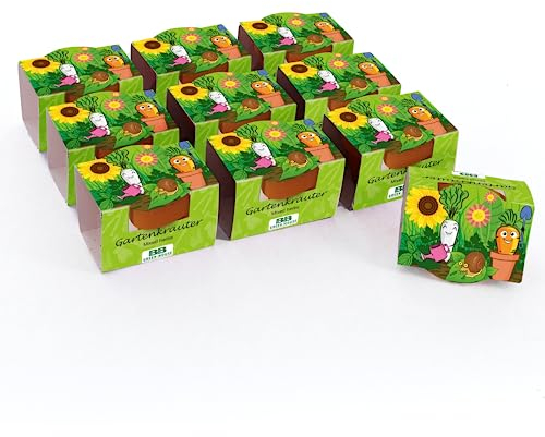 Bull & Bear 10er Set Mini Pflanzset Gartenkräuter Samen im Topf 4,5cm, Gartenkräutersamen als Anzuchtset mit Pflegeanleitung