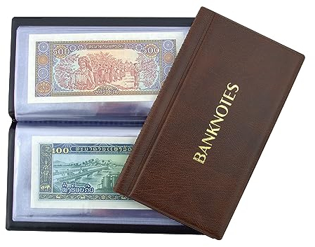 Collector SAMMLERALBUM FÜR BANKNOTEN Notizen Banknotenalbum mit 20 Seiten 8x17cm (Braun)