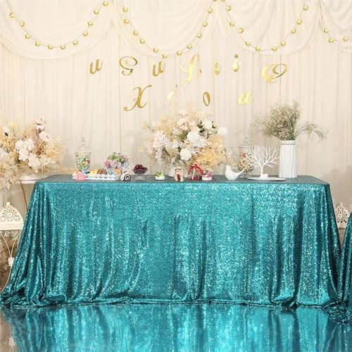 Eternal Beauty Sequin Tablecloths Rectangle Teal 127 x 203 cm for wedding Halloween Chrismas Party Banquet New Year’s Day
