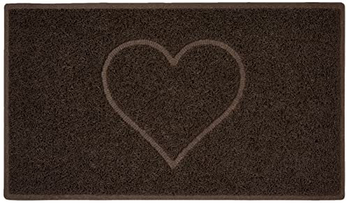Nicoman Heart Shape Embossed Entrance Door Mat Non Slip Dirt Trapper PVC Spaghetti Mat with Rubber Base, Jet Washable Quick Drying Doormat Indoor or Outdoor - (Medium, Brown, 75 x 44cm)
