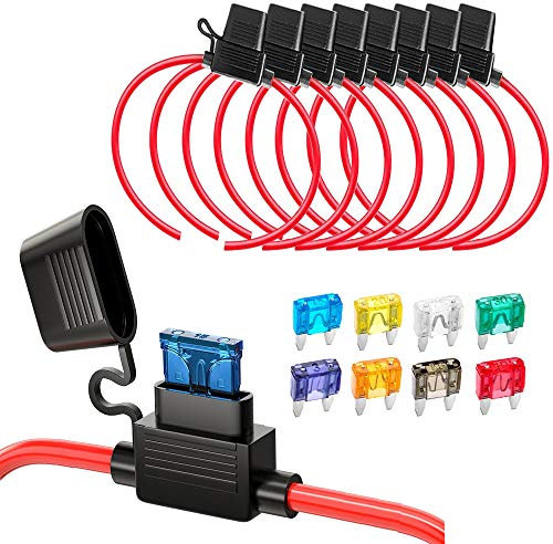Gebildet 8pcs Etanche Porte-fusibles Petit avec 12AWG Fil, 32V 30A Add-A-Circuit pour Camion Voiture, avec 8pcs de Fusible à Lame Petit (3A/5A/7.5A/10A/15A/20A/25A/30A) + Extracteur De Fusible