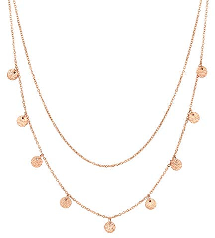Happiness Boutique Damen Kreis Kette Mehrreihige Frauen Halskette mit Plättchen Anhängern aus Edelstahl in Rosegold Farbe