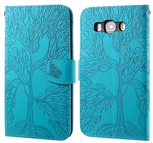 Ailisi Handyhülle für Samsung Galaxy J5 2016, Baum Muster Klapphülle Leder Handy Tasche Etui Wallet Flip Case Schutz Hülle Brieftasche mit TPU innen Schale, Kartenfächer, Aufstellfunktion -Blau