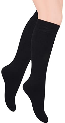 STEVEN Chaussettes Hautes pour Femme Le Mi-bas en Coton pour Dame Chaussettes Longues Décontractées ou Officielles pour Filles Au-dessus du Mollet Sous le Genou EU 35-37 Noir