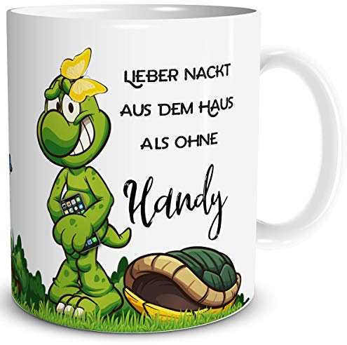 TRIOSK Tasse Schildkröte mit Spruch lustig Telefon Turtle Lieber Nackt Spruchtassen Coffee Geschenk für Arbeit Büro Frauen Freundin Kollegin