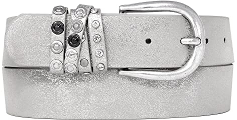 Zakatte • Damen schlichter Gürtel aus Kunstleder mit Strass BS043 (Silber, 85 cm)