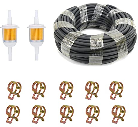 2 Stück Benzinfilter, Motorcycle Fuel Hose Kit, Inline Fuel Filter Line Spring Clamps Set, Universal Fuel Filter Kit, mit 10 Schlauchschellen, 3m Kraftstoffleitung, für Autos, Motorräder und Roller