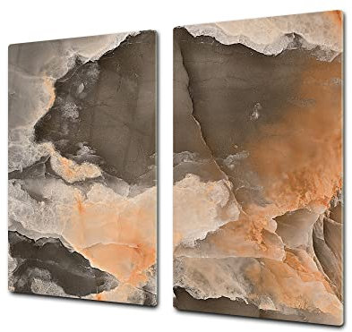 Chopping Board - Induction Cooktop Cover - Glass Cutting Board; Measures: Single: 23,62” x 20,47”; Double: 11,81” x 20,47”; D22 Marbles 2 Series