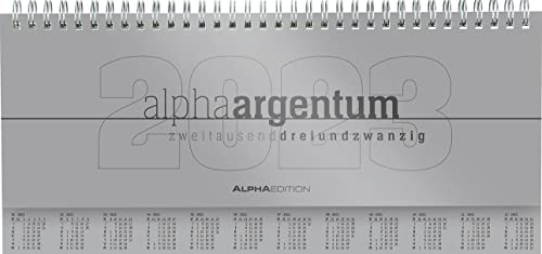 Tisch-Querkalender alpha argentum 2023 - Büro-Planer 29,7x13,5 cm - Tisch-Kalender - 1 Woche 2 Seiten - silber - Ringbindung - Alpha Edition