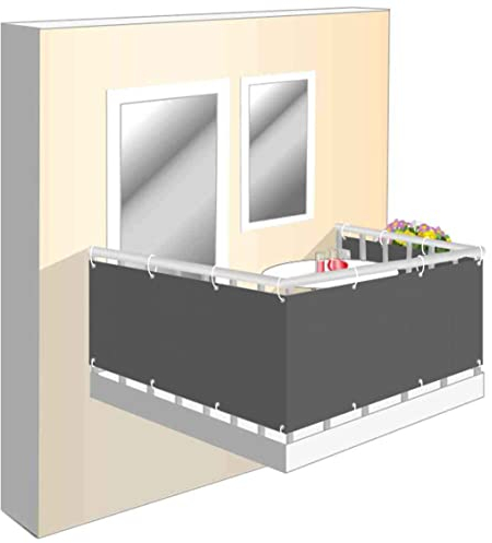 Wind und Sichtschutz Stoff für Balkon 70x1000cm, Balkonverkleidung Sichtschutz Zubehör inklusive Balkon Sichtschutz Nach Maß für Balkongeländer, Terrasse & Garten grau