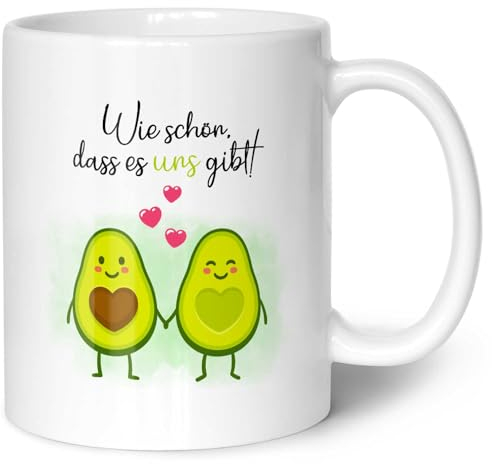 GRAVURZEILE Bedruckte Tasse mit Spruch - Avocado Love - Geschenk für Paare zum Valentinstag - Spülmaschine & Mikrowelle geeignet - Partner Geschenke für Sie & Ihn - Farbe: Weiß