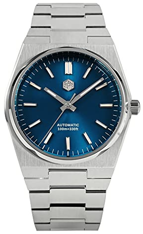 LOve Peace San Martin Miyota 9015 klassische Luxus-Herren-Armbanduhr, Schnellverschluss, Edelstahl-Armband, automatische mechanische Uhren, blau, SN0023-G