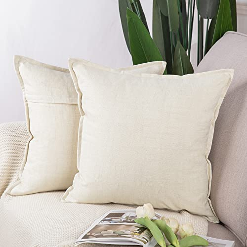 Madizz 2er Set Polyester- Leinen Kissenbezügen Weiche dekorative Kissenbezüge für Sofa Schlafzimmer Kissenhülle Weiß 40x40 cm Quadrat