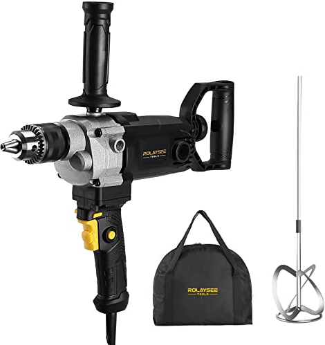 Malaxeur de perceuse filaire de 1,6 cm, 10 A, malaxeur avec poignée à pelle pour percer et mélanger, vitesse variable ROLAYSEE TOOLS