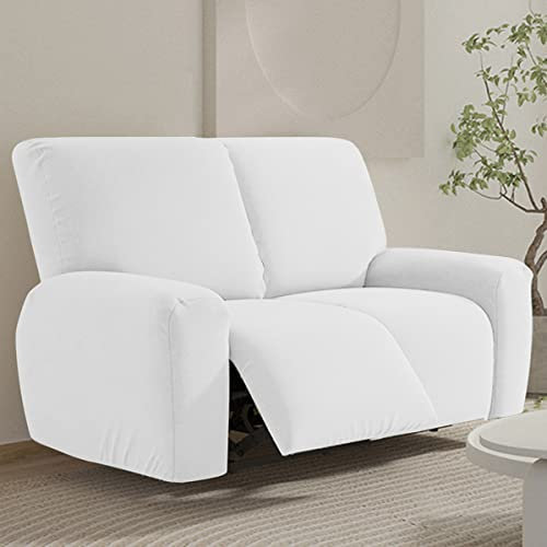 FANSU Stretchhusse für Relaxsessel Komplett Sesselschoner für Recliner Chair, Einfarbig Sesselbezug mit Taschen Wohnzimmer Elastisch Bezug für Fernsehsessel (Weiß, 2 Sitzer)