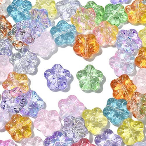 LiQunSweet 100 cuentas hechas a mano de cristal de Murano de ciruela Bossom flor para hacer joyas