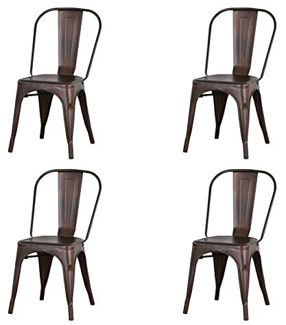HJhomeheart - Juego de 4 Sillas de Comedor de Metal con Respaldo Apilable, Estilo Vintage, Diseño Industrial para Restaurante, Boda, Cafetería, Jardín (Marrón Claro)