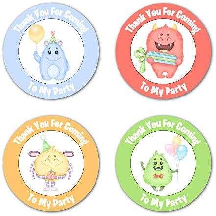 Epic Modz 32x Birthday Party Stickers Thanks for Coming Boys Girls Kids School Friends Gift Present Treat Parties Thanks Thank You for Coming to My Fun Party Sweet Bag Labels (Little Monsters)