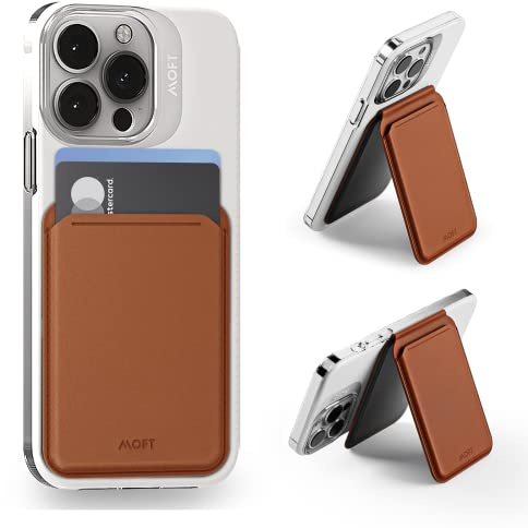 MOFT Magnetischer Kartenhalter Handy Brieftasche, Verstellbarer Brieftaschenständer mit offenem Ausweisfenster, Telefonständer für iPhone 15/14/13/12 Serie, 2 Kartenhalter, Braun