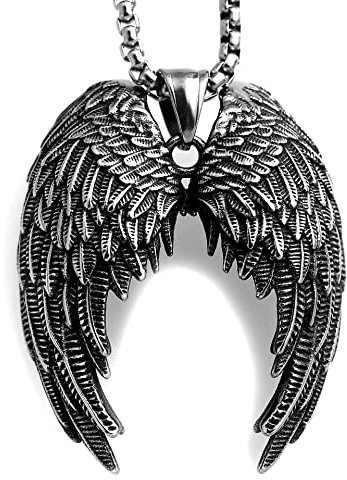 YAHOYA Une Paire d’Ailes Collier pour Hommes Vintage en métal Ange Aile Pendentif chaîne en Acier Inoxydable Biker Street Wear