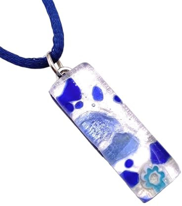 Anhänger aus Murano Glas, handgefertigter Glasanhänger, Millefiori Anhänger, Blattsilber, Murano Glasschmuck, Glas aus Venedig, 3 cm x 1 cm (Lisa MGPL4)