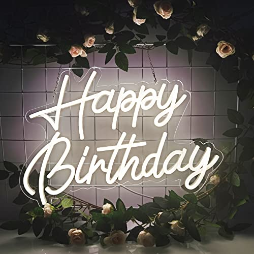Feliz cumpleaños Señal de neón reutilizable cálido blanco led luz nocturna de neón Decoraciones de la fiesta de cumpleaños USB operado decorativo para la decoración de la pared de fondo 5v, 16.5*11