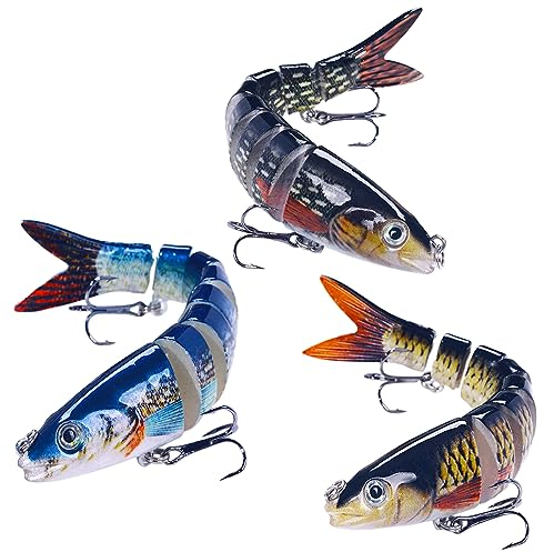 3 Pezzi Esca Artificiale Multi Snodato Wobbler Swimbait per Lucioperca Sgombro Merluzzo Trota Esca con Filatore di Coda