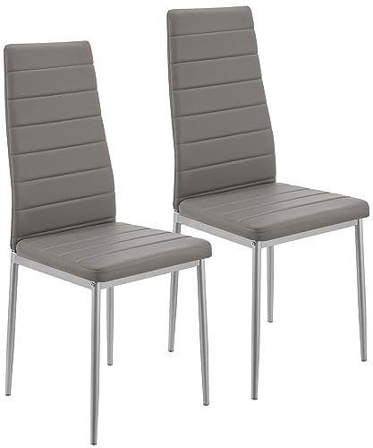 Juskys Esszimmerstühle Loja 2er Set mit Kunstleder Bezug & hoher Rückenlehne - stabiles Stahl Gestell bis 120 kg belastbar - 2 Stühle für Esszimmer & Küche - Küchenstühle Esszimmerstuhl - Grau