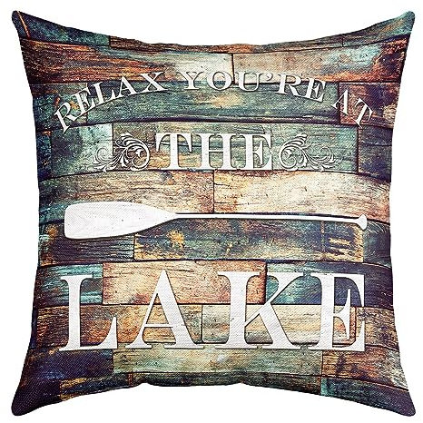 richhome Lake House Reversible Print Kissenbezug,Bauernhaus Kabine Braun Grün Kissenbezug,Rustikale Vintage Old Wood Board Couch 50x50,Single