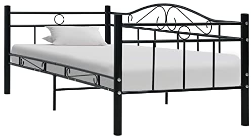 Homgoday Tagesbett Rahmen mit Lattenrost Metallbett Schlafsofa Schlafcouch Bettcouch Bettrahmen Bettsofa Gästebett für Schlafzimmer Wohnzimmer Schwarz Metall 90×200 cm