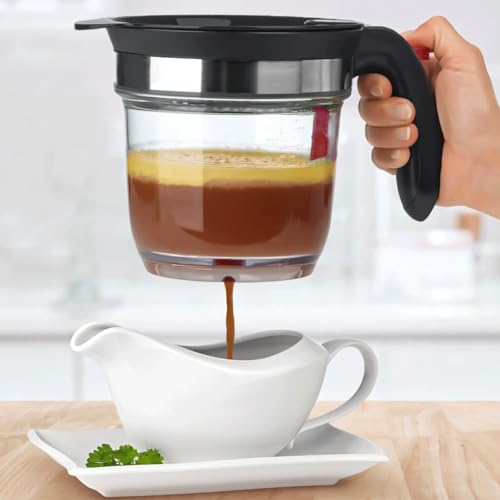 IVYHOME Fat Separator - 4 Cup Plastic Fat Strainers with Bottom Release, Gravy and Soup Oil Separator Measuring Cup