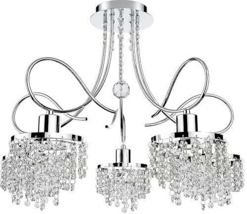 Moderne Kristall Deckenleuchte E27 Flur Lampe mit Chrom Metall 5-Flammig Lampenschirm Rund Kronleuchter verchromte Deckenlampe Flurlampe für Korridor Foyer Treppenraum Umkleideraum Balkon (PE-K5)